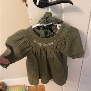 Green Baby Dress with Embroidery